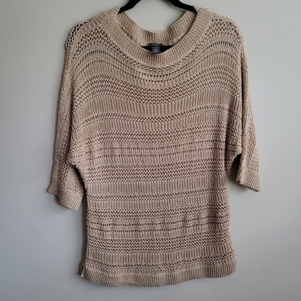 Chico's Travelers Collection Size Medium Gold Open Knit Sweater Cover Up Dolman